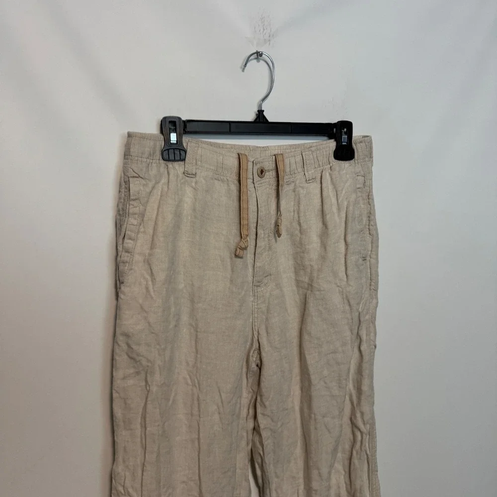 Tommy Bahama Pants Mens Small Beige 100% Linen Drawstring Elastic Waist Cabana